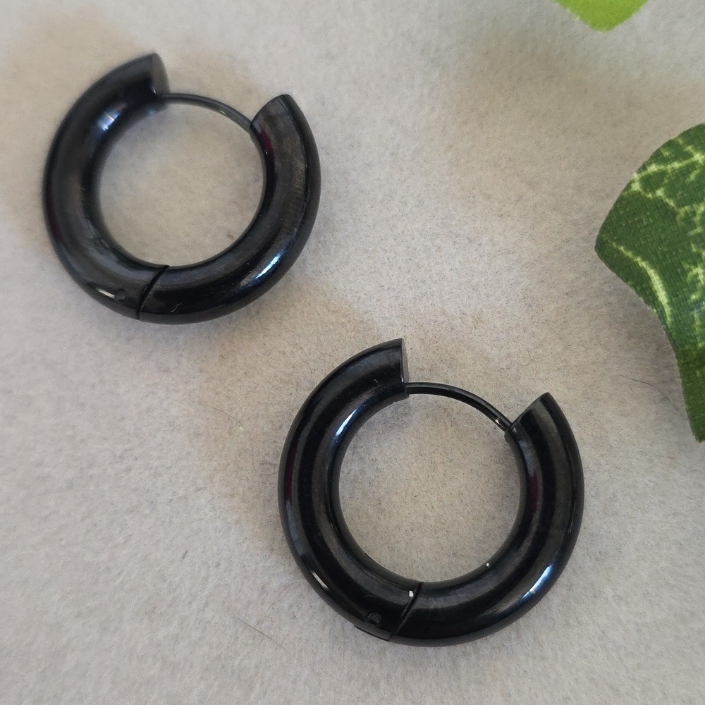 Black Stainless Steel Solid Huggie Hoop Earrings